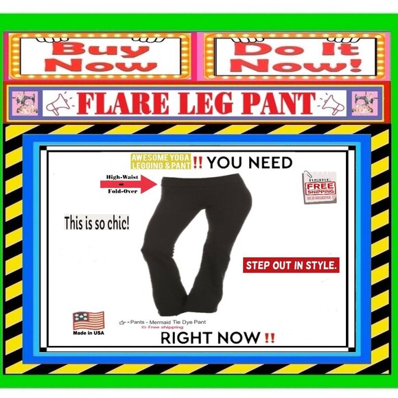 📢 BULLY High Waist➕🆒 LEGGING PANT Fold Over FLARE LEG Solid Stretch💸BUY NOW‼️ - Picture 14 of 16